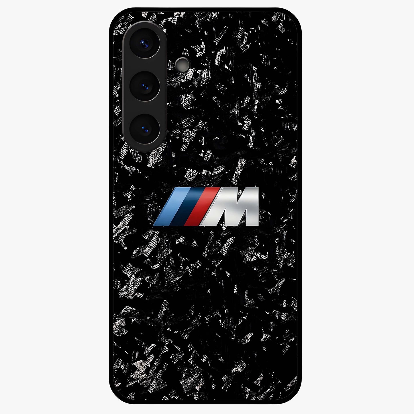 Carbon Speed Mark Glass Case showing flat back view with sporty carbon pattern artwork and glossy glass finish.