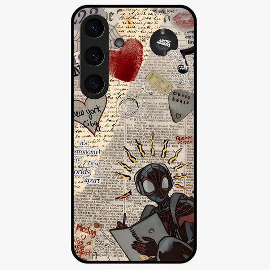 City Dream Sketch Glass Case showing flat back view with artistic city skyline sketch artwork and glossy glass finish.