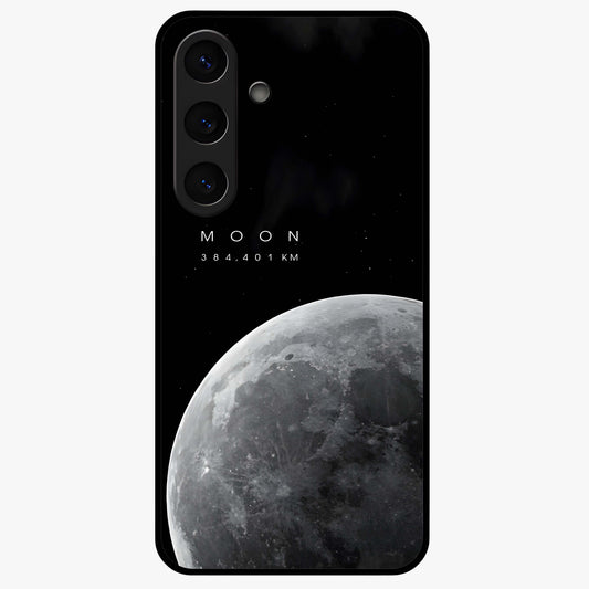 Cosmic Moon Glow Glass Case showing flat back view with glowing moon artwork and glossy glass finish.