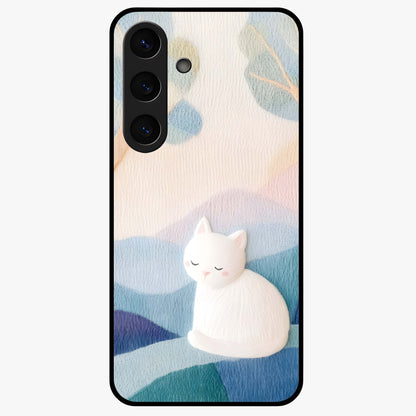 Cotton Dream Cat Glass Case showing flat back view with soft dreamy cat artwork and glossy glass finish.
