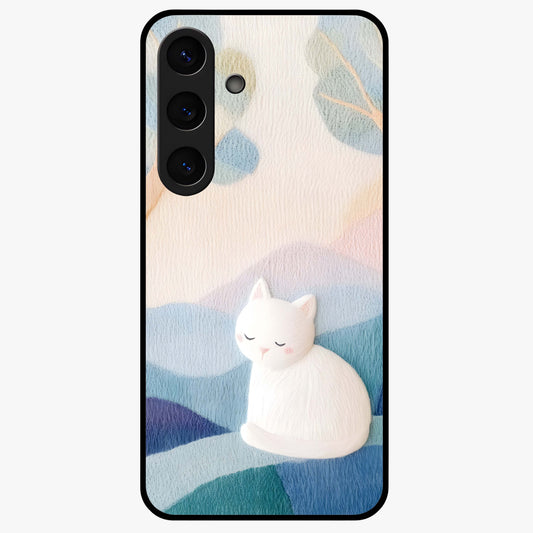 Cotton Dream Cat Glass Case showing flat back view with soft dreamy cat artwork and glossy glass finish.