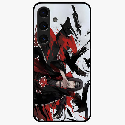 Crimson Crow Illusion Glass Case showing flat back view with artistic crow illusion artwork and glossy glass finish.