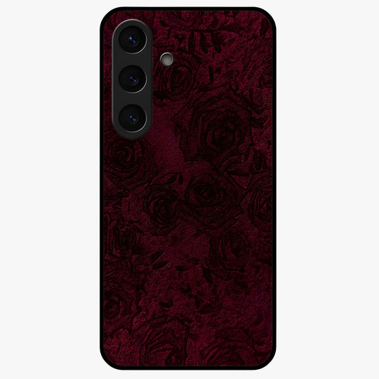 Crimson Fade Flow Glass Case showing flat back view with flowing crimson gradient artwork and glossy glass finish.