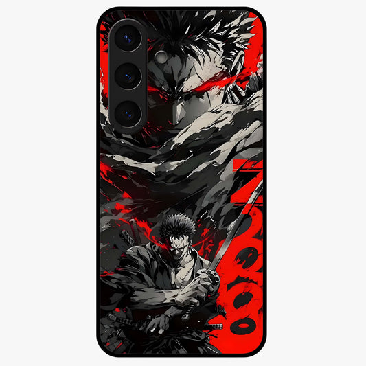 Demon Sword Resolve Glass Case showing flat back view with fierce sword warrior artwork and glossy glass finish.