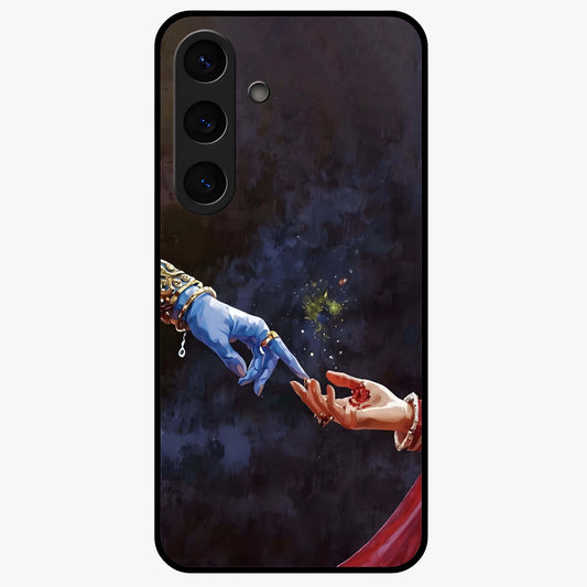 Divine Touch Eternal Glass Case showing flat back view with spiritual themed artwork and glossy glass finish.