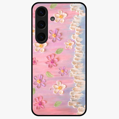 Dreamy Painted Garden Glass Case showing flat back view with artistic painted floral garden artwork and glossy glass finish.