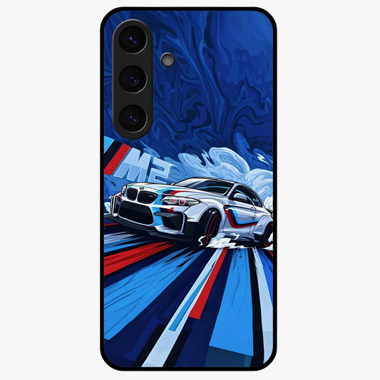 Drift Power Rush Glass Case showing flat back view with dynamic racing inspired artwork and glossy glass finish.