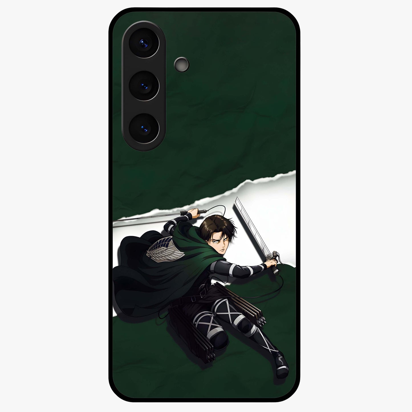 Emerald War Vanguard Glass Case showing flat back view with powerful warrior themed artwork and glossy glass finish.