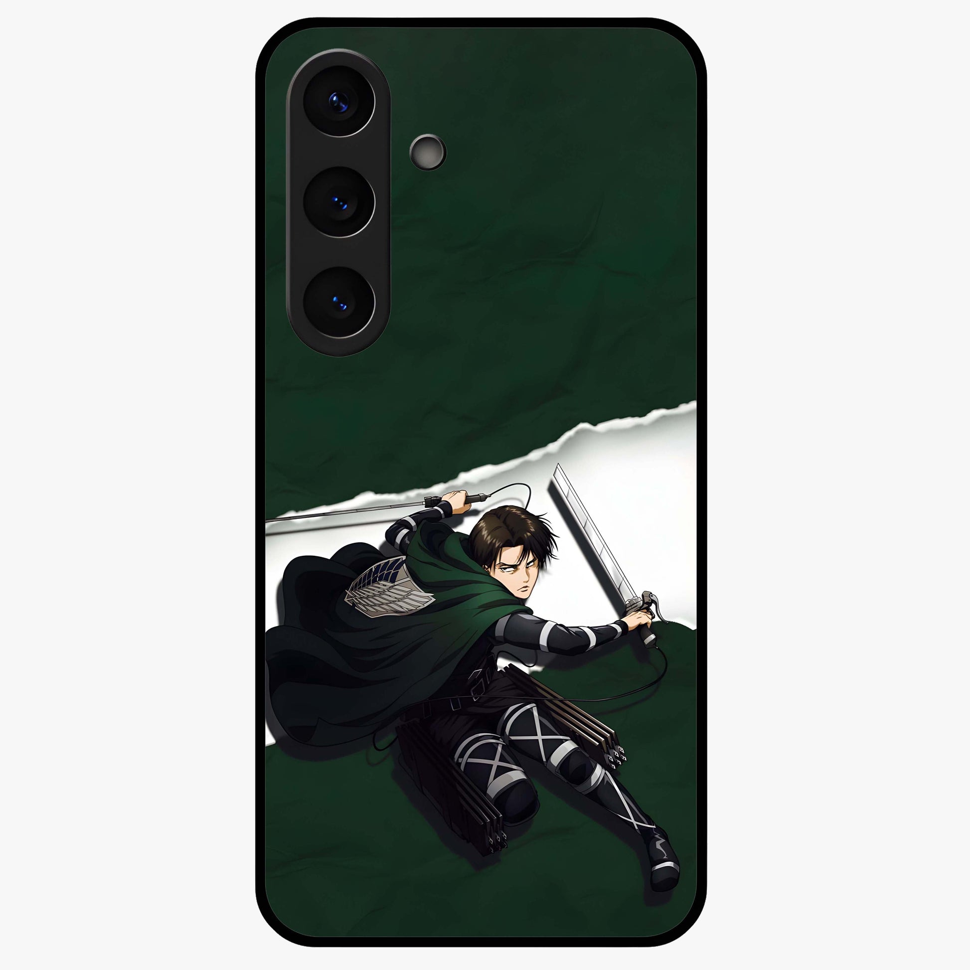 Emerald War Vanguard Glass Case showing flat back view with powerful warrior themed artwork and glossy glass finish.