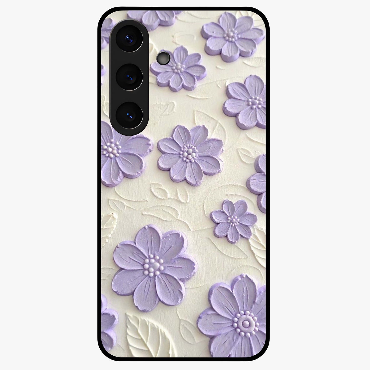 Floral Wall Art With Purple Flowers Glass Case showing flat back view with purple flower artwork and glossy glass finish.