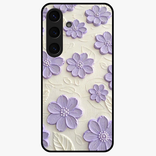Floral Wall Art With Purple Flowers Glass Case showing flat back view with purple flower artwork and glossy glass finish.