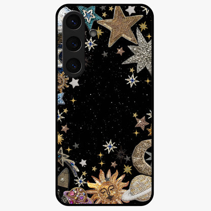 Galactic Jewel Stars Glass Case showing flat back view with sparkling star jewel artwork and glossy glass finish.