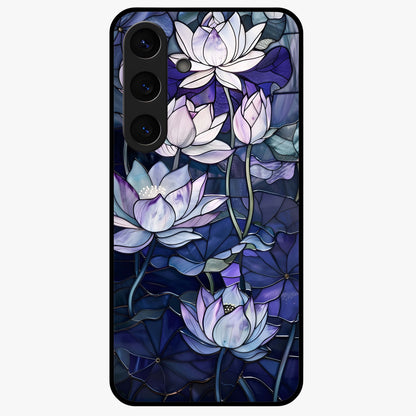 Gloss Petal Rush Glass Case showing flat back view with glossy flower petal artwork and smooth glass finish.
