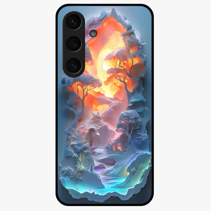Glow Forest Portal Glass Case showing flat back view with glowing forest portal artwork and glossy glass finish.