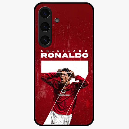 Goal Celebration Legacy Glass Case showing flat back view with football celebration inspired artwork and glossy glass finish.