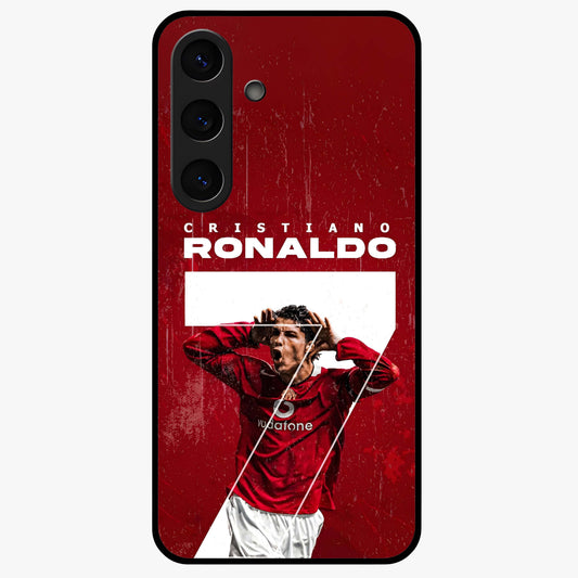 Goal Celebration Legacy Glass Case showing flat back view with football celebration inspired artwork and glossy glass finish.