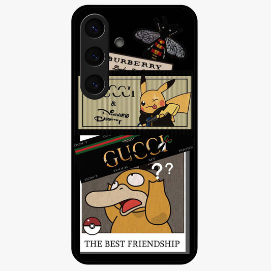 Gucci Play Mashup Glass Case showing flat back view with luxury inspired graphic artwork and glossy glass finish.