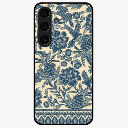 Heirloom Wild Bloom Glass Case showing flat back view with vintage inspired wild flower artwork and glossy glass finish.