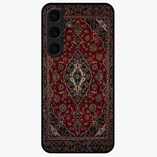 Heritage Carpet Royale Glass Case showing flat back view with ornate Persian carpet inspired pattern and glossy glass finish.