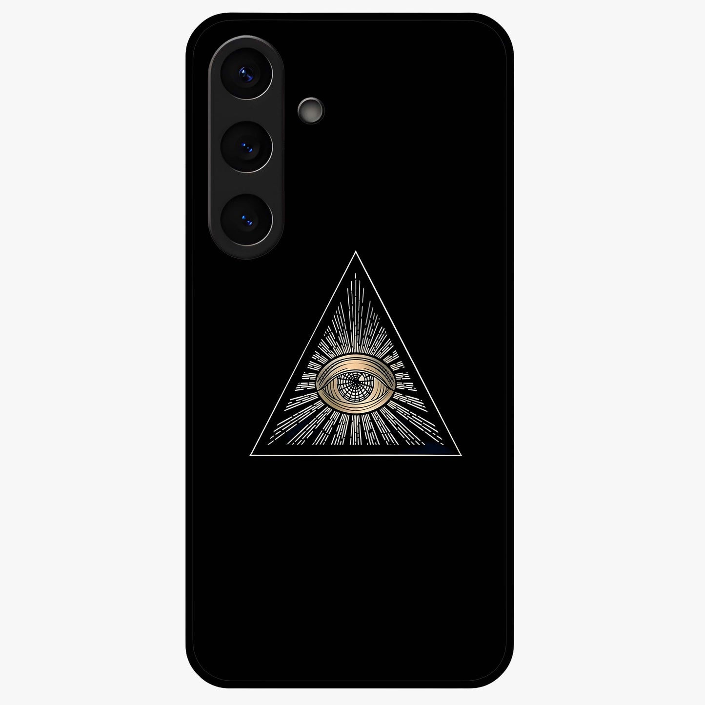 Illuminati Evil Glass Case showing flat back view with mysterious illuminati symbol artwork and glossy glass finish.