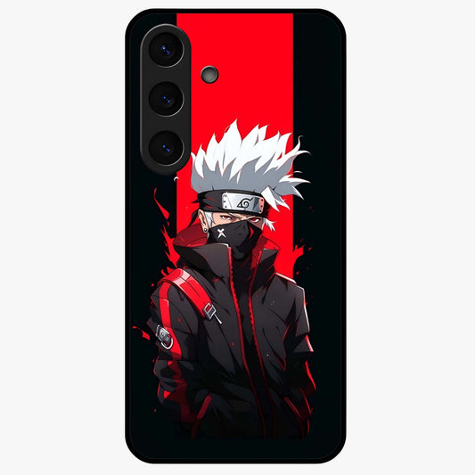 Kakashi Scarlet Shadow Glass Case showing flat back view with powerful anime ninja artwork and glossy glass finish.
