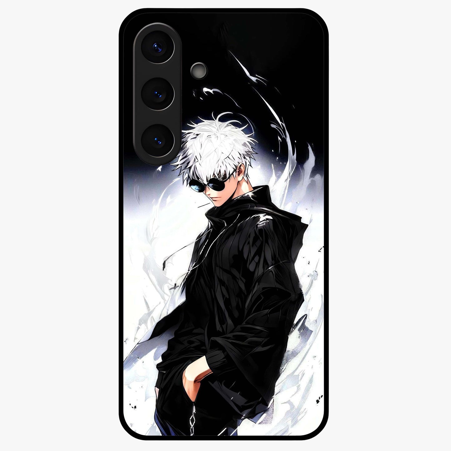 Limitless Shadow King Glass Case showing flat back view with powerful shadow warrior artwork and glossy glass finish.