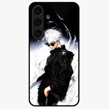 Limitless Shadow King Glass Case showing flat back view with powerful shadow warrior artwork and glossy glass finish.