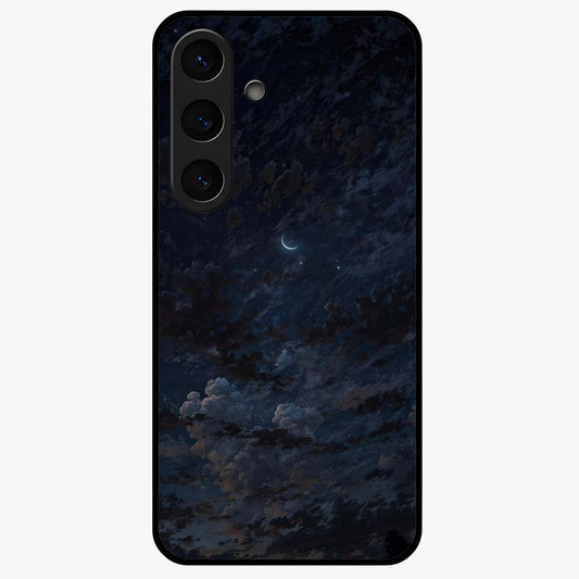 Lunar Veil Silence Glass Case showing flat back view with mystical moon veil artwork and glossy glass finish.