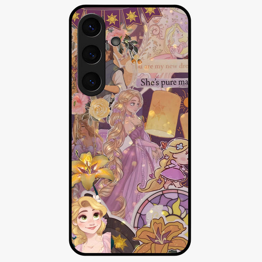 Magical Tangled Dream Glass Case showing flat back view with dreamy tangled artwork and glossy glass finish.