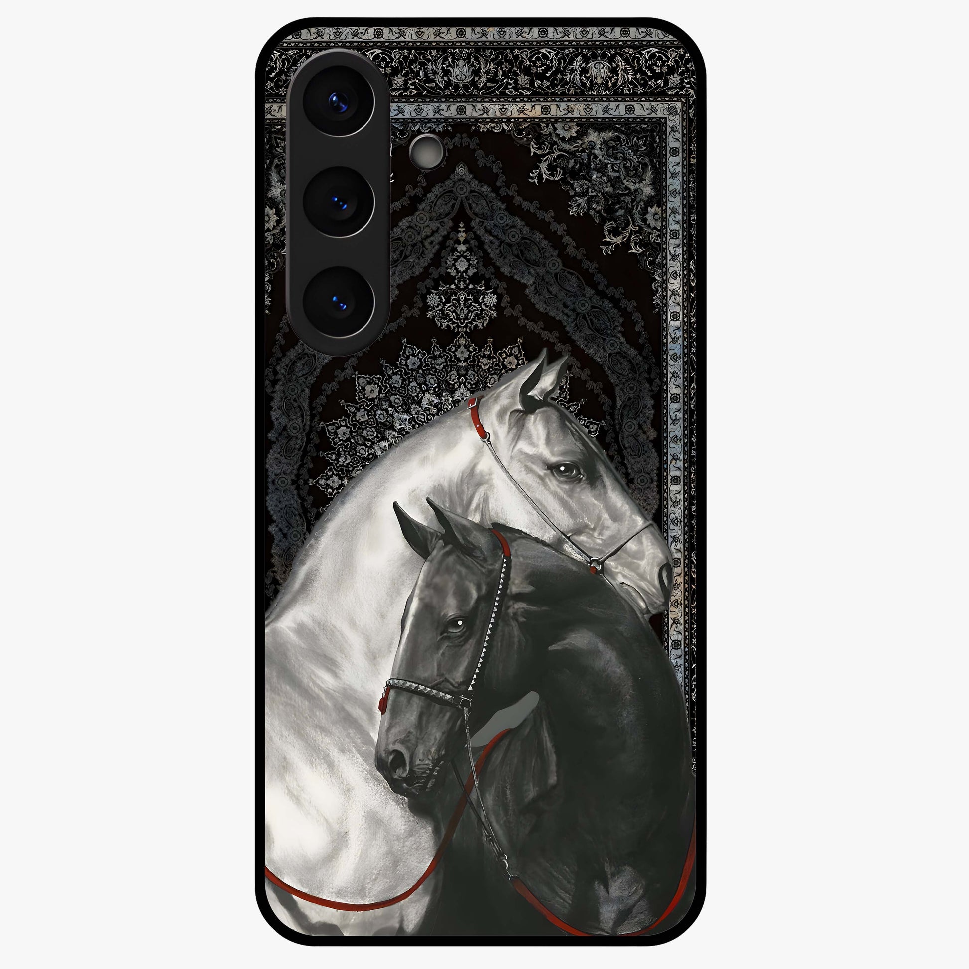 Majestic Ride Legacy Glass Case showing flat back view with powerful automotive inspired artwork and glossy glass finish.