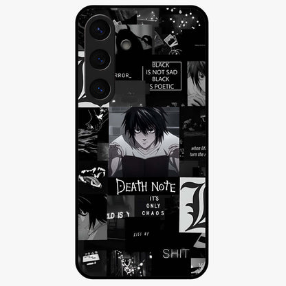 Midnight Chaos Mind Glass Case showing flat back view with abstract dark themed artwork and glossy glass finish.