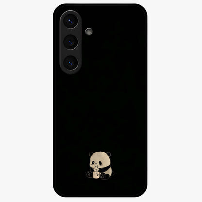 Midnight Panda Love Glass Case showing flat back view with cute panda themed artwork and glossy glass finish.