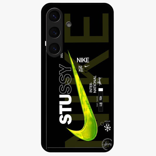 Neon Street Edition Glass Case showing flat back view with neon street style artwork and glossy glass finish.