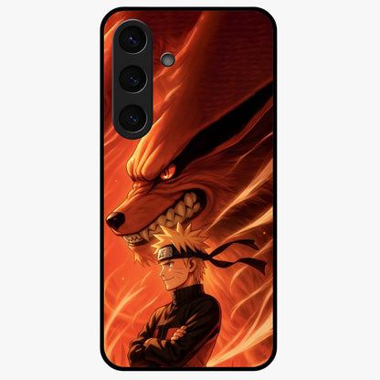 Nine Tails Legacy Glass Case showing flat back view with powerful nine-tailed fox inspired artwork and glossy glass finish.