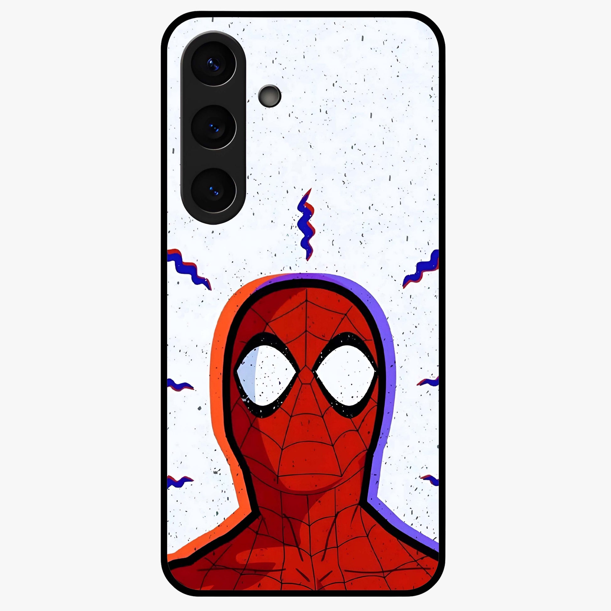 Omg Spiderman Glass Case showing flat back view with bold superhero inspired artwork and glossy glass finish.
