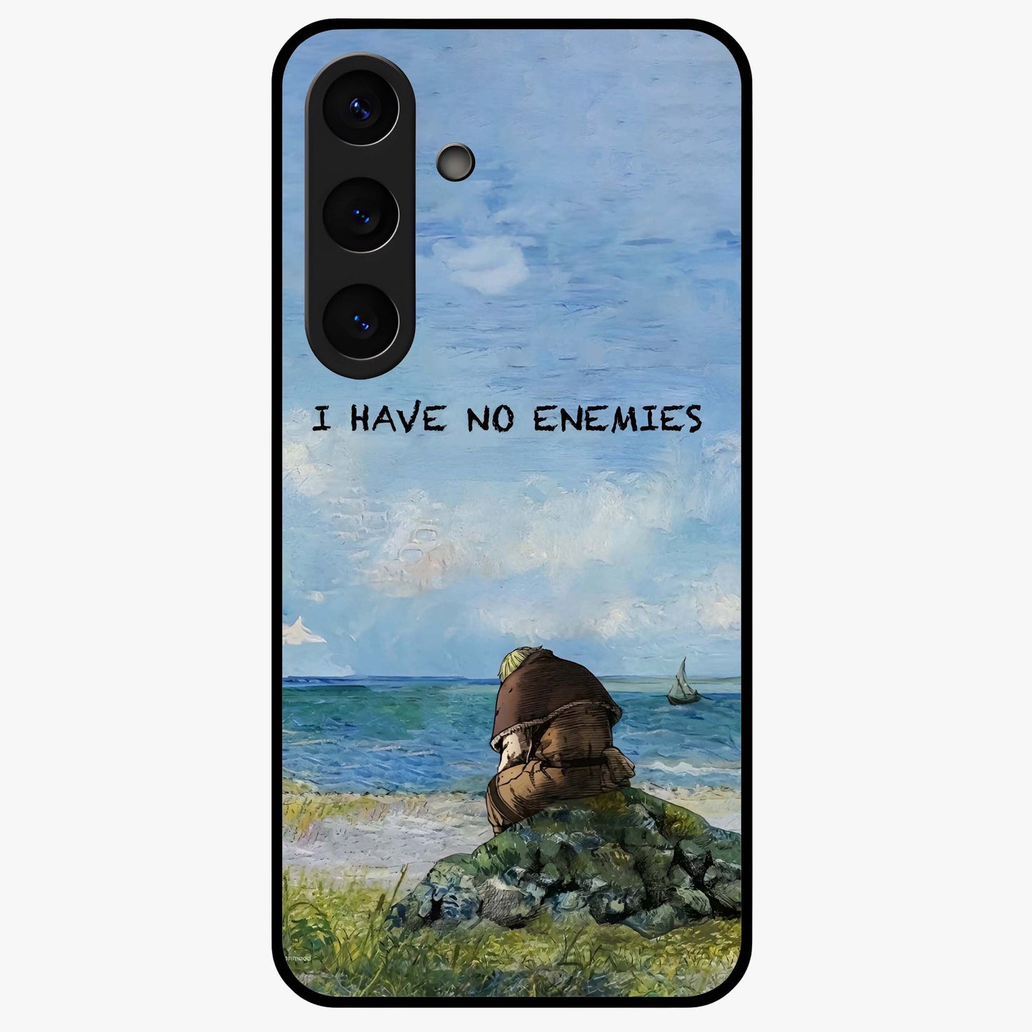 Peace Beyond War Glass Case showing flat back view with symbolic peace themed artwork and glossy glass finish.