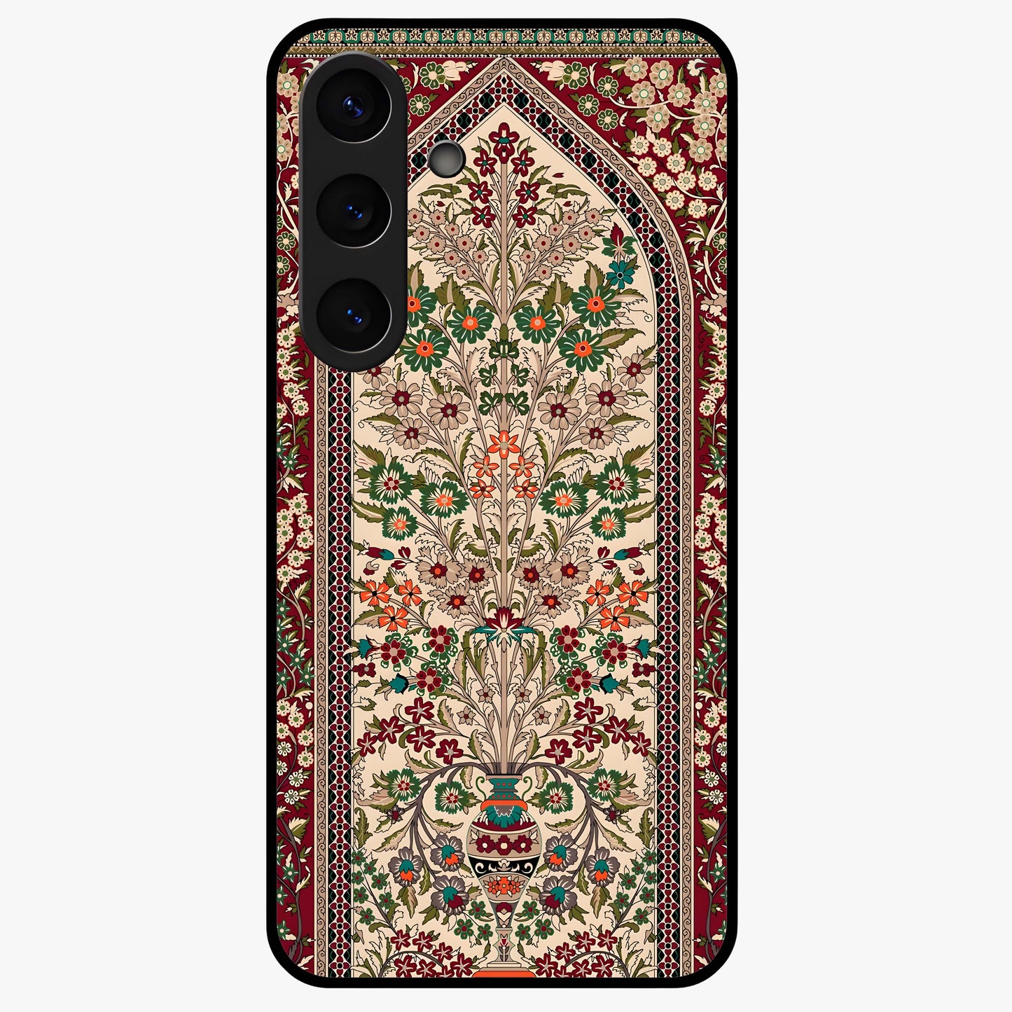 Persian Inspired Glass Case showing flat back view with ornate Persian style pattern artwork and glossy glass finish.