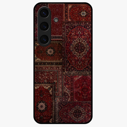 Persian Velvet Tale Glass Case showing flat back view with luxurious Persian velvet pattern artwork and glossy glass finish.