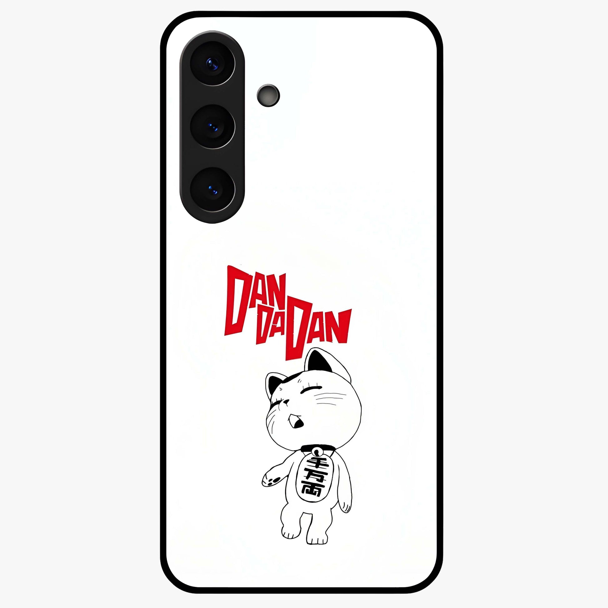 Playful Spirit Charm Glass Case showing flat back view with cheerful charm themed artwork and glossy glass finish.