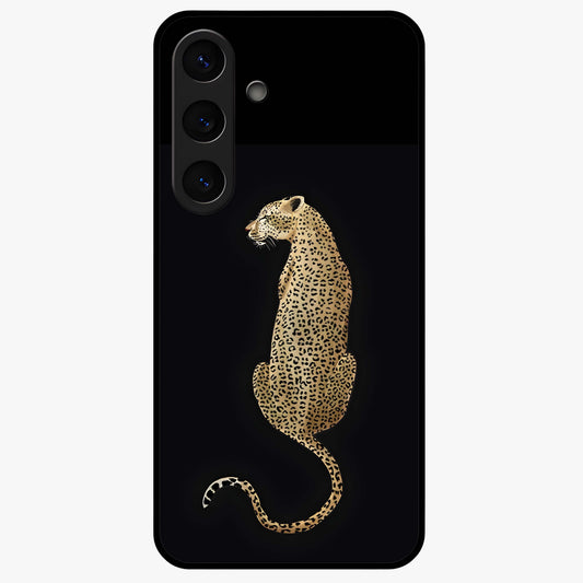 Regal Leopard Glass Case showing flat back view with bold leopard artwork and glossy glass finish.