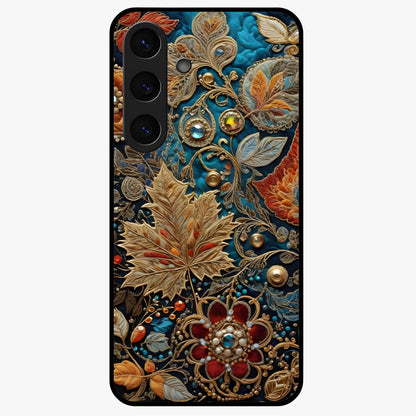Royal Jewel Garden Glass Case showing flat back view with decorative floral garden artwork and glossy glass finish.