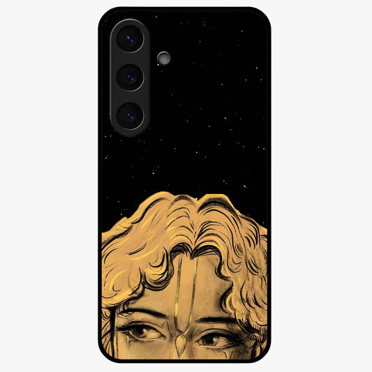 Shri Krishna Art Glass Case showing flat back view with devotional Krishna artwork and glossy glass finish.