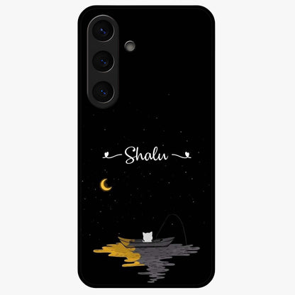 Silent Night Row Glass Case showing flat back view with calm night themed artwork and glossy glass finish.
