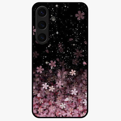 Small Starry Flowers Glass Case showing flat back view with delicate starry floral artwork and glossy glass finish.
