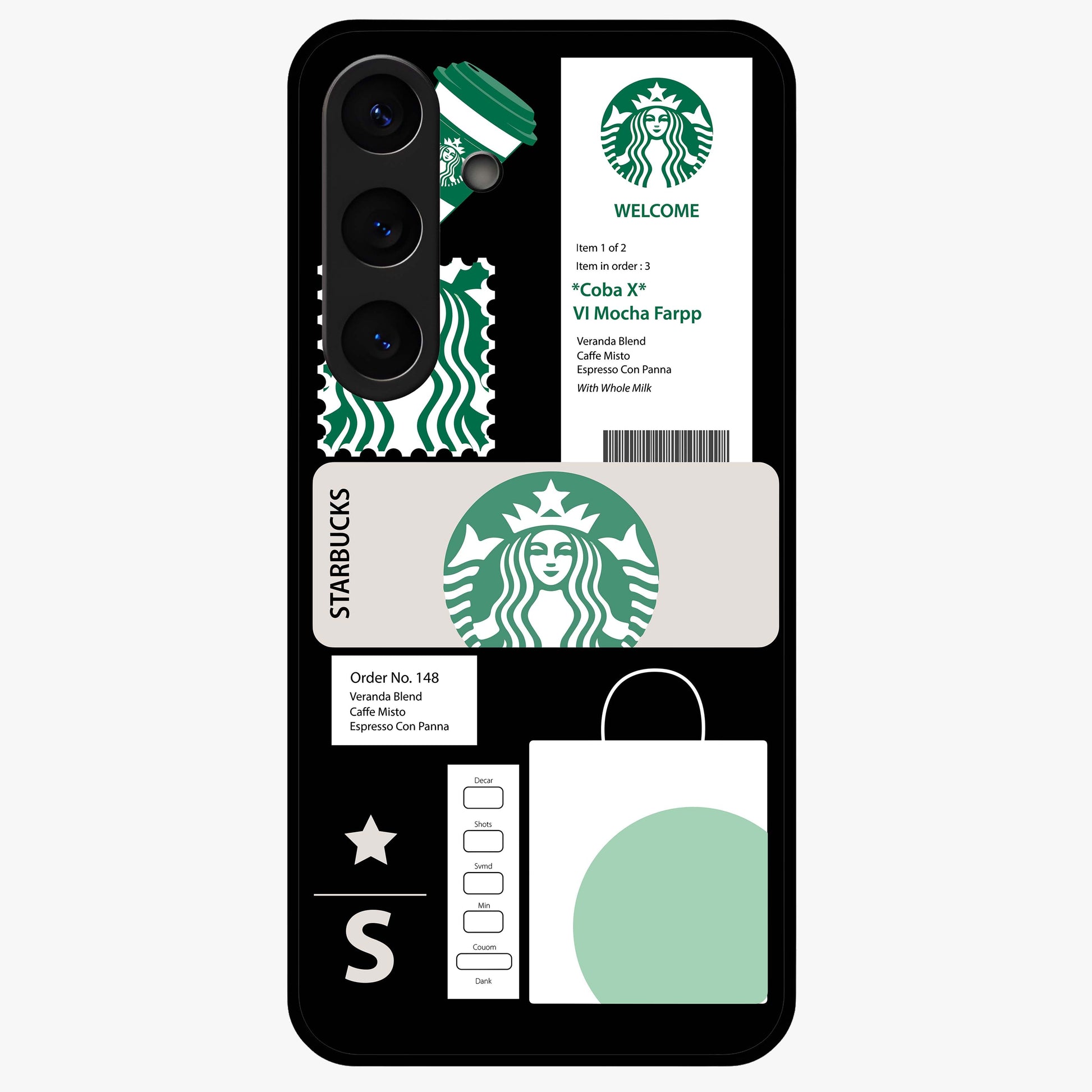 Starbucks Mocha Glass Case showing flat back view with coffee inspired artwork and glossy glass finish.