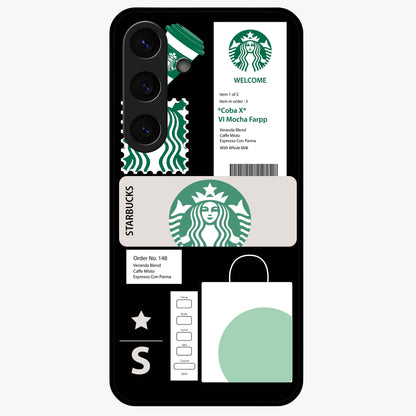 Starbucks Mocha Glass Case showing flat back view with coffee inspired artwork and glossy glass finish.