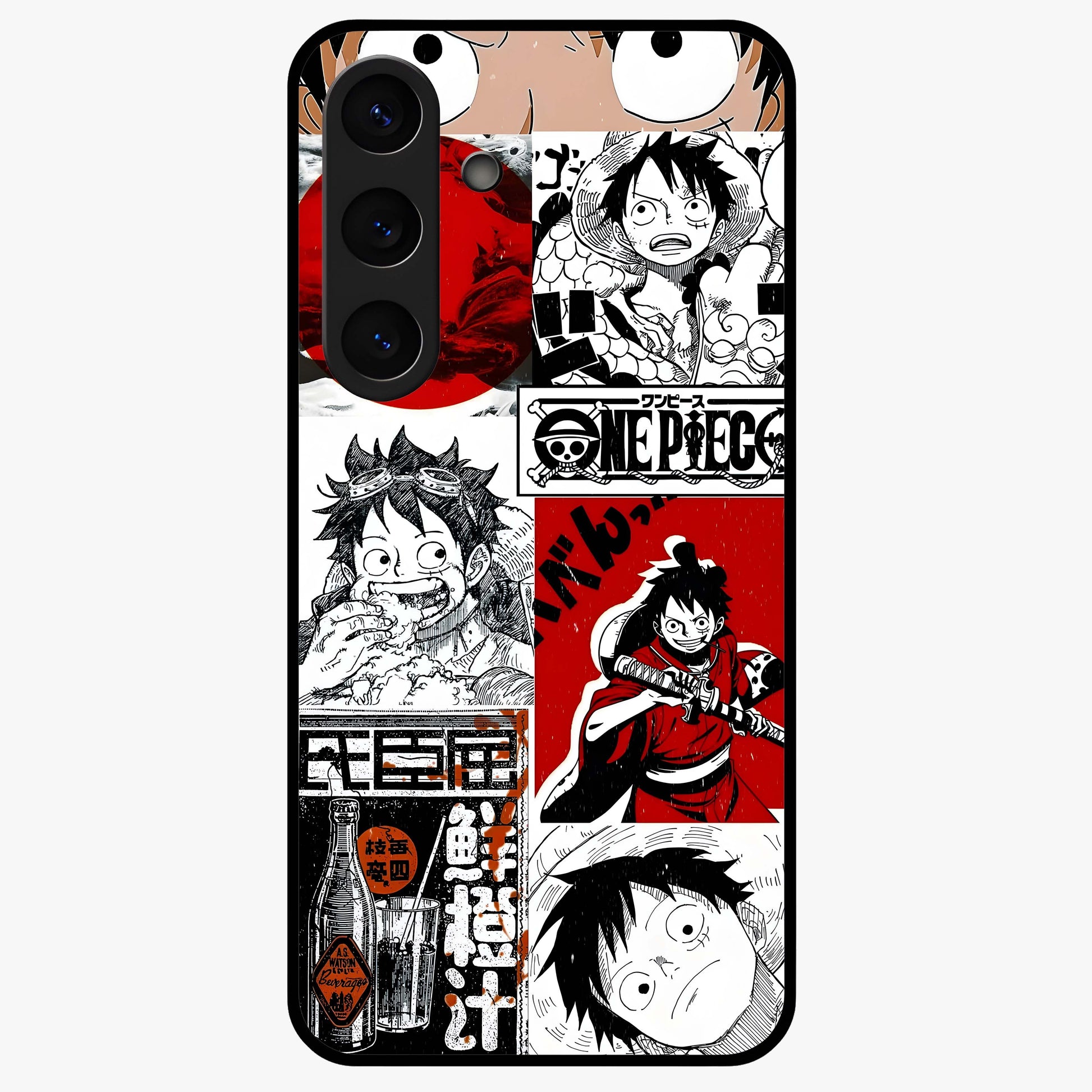 Strawhat Chaos Panels Glass Case showing flat back view with anime inspired chaos panel artwork and glossy glass finish.