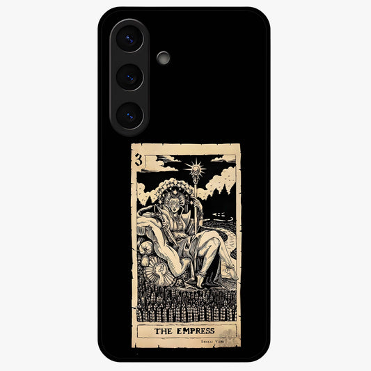 The Empress Glass Case showing flat back view with regal feminine artwork and glossy glass finish.