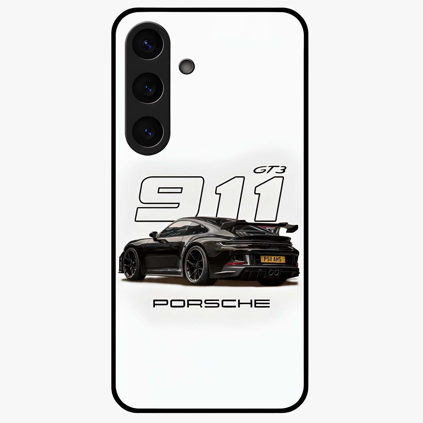 Turbo Legacy Icon Glass Case showing flat back view with iconic sports car inspired artwork and glossy glass finish.