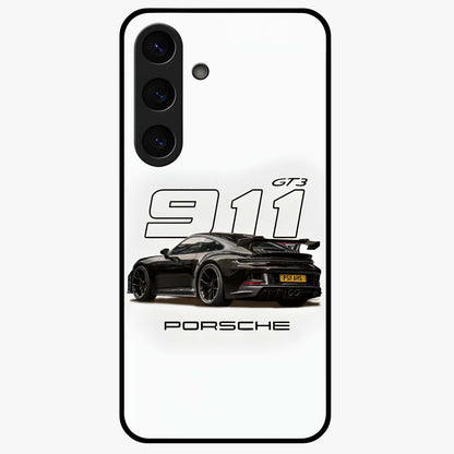 Turbo Legacy Icon Glass Case showing flat back view with iconic sports car inspired artwork and glossy glass finish.